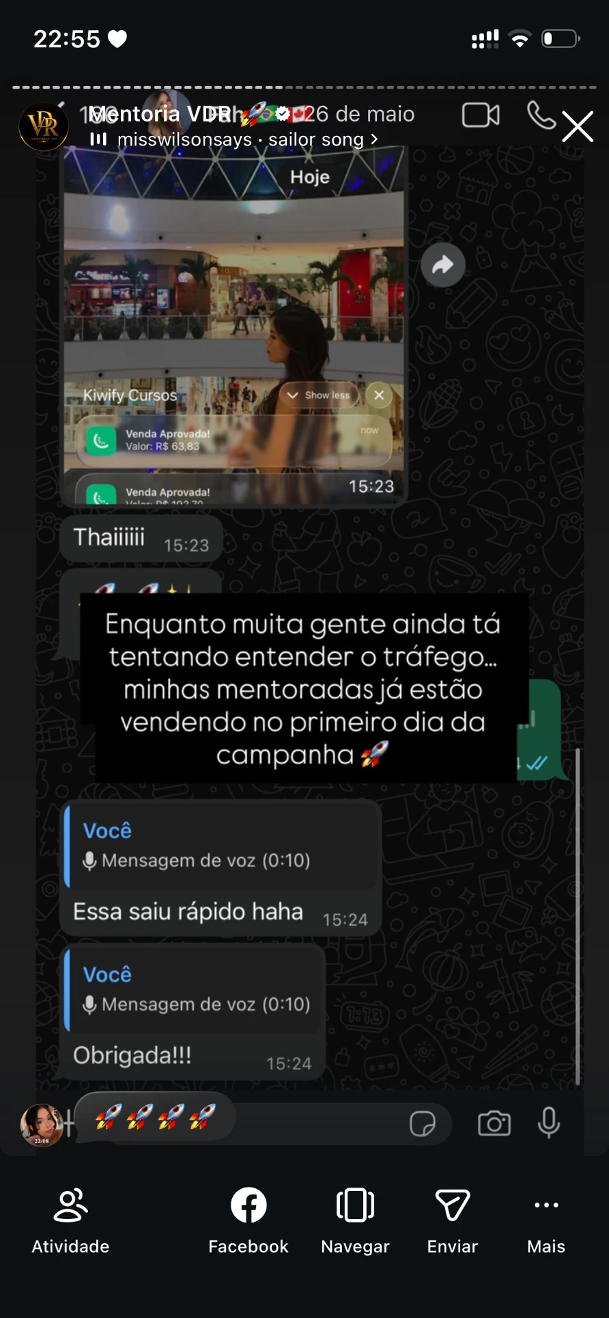 Print de depoimento de aluna