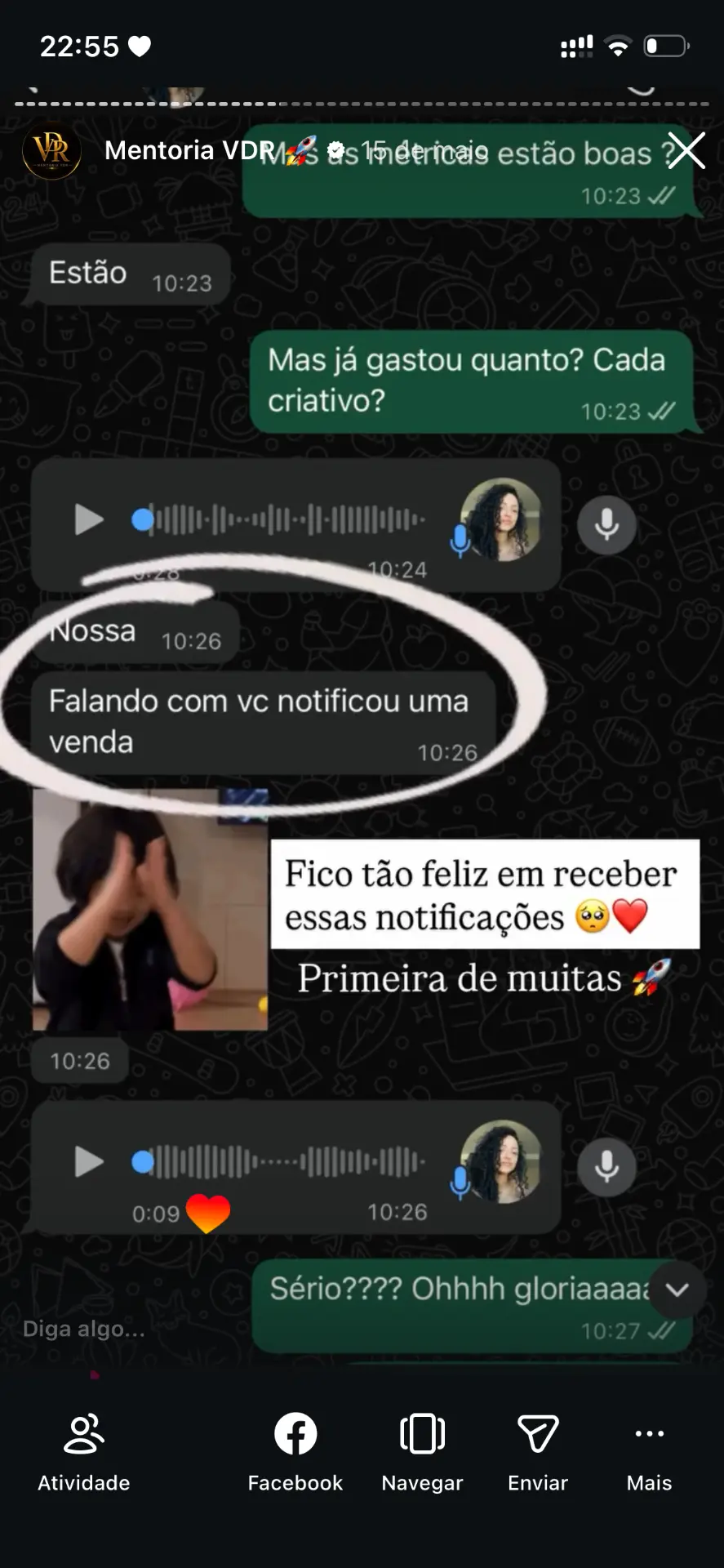 Print de depoimento de aluna