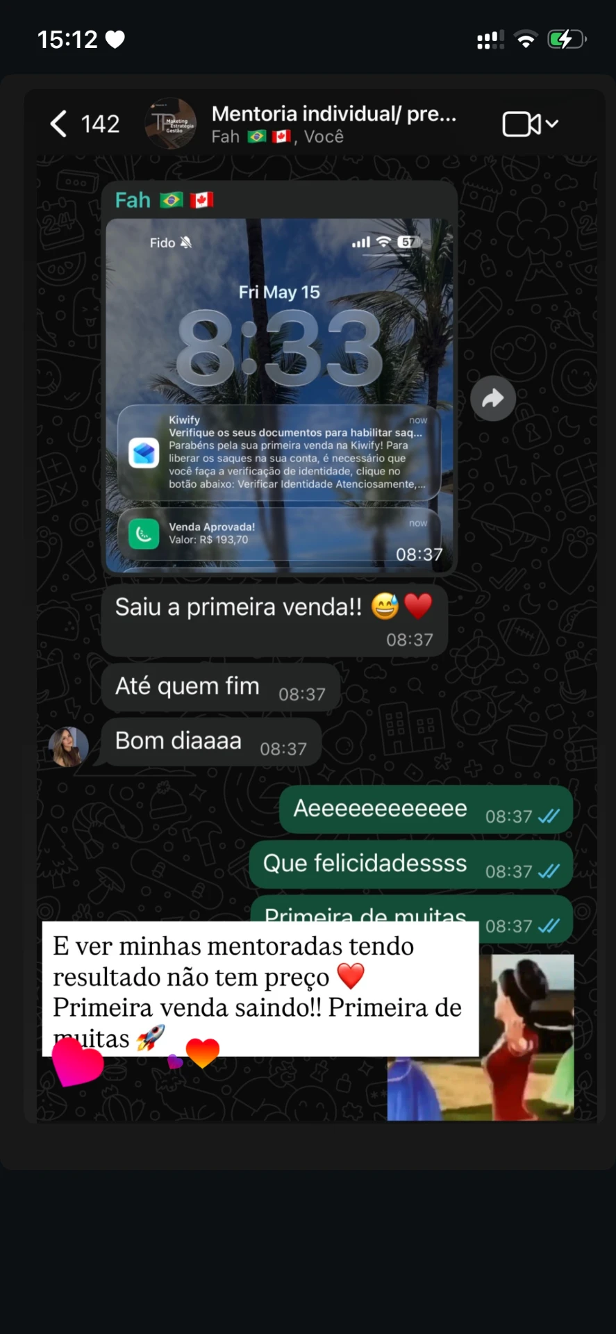 Print de depoimento de aluna