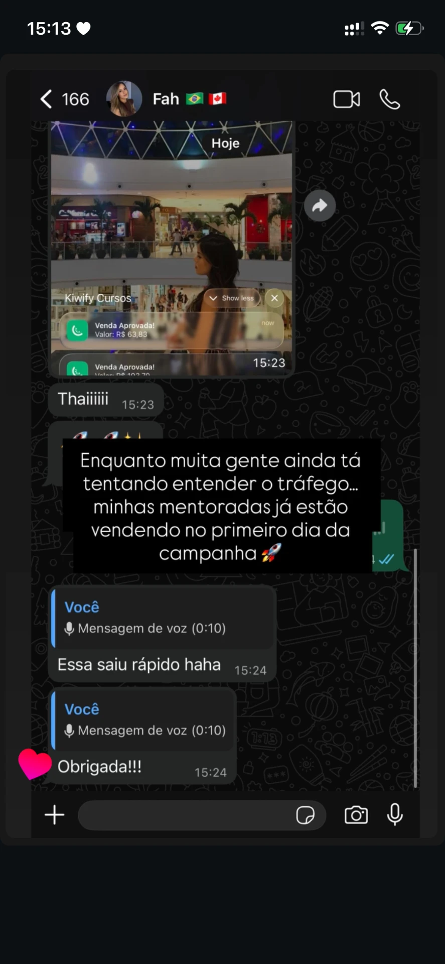 Print de depoimento de aluna