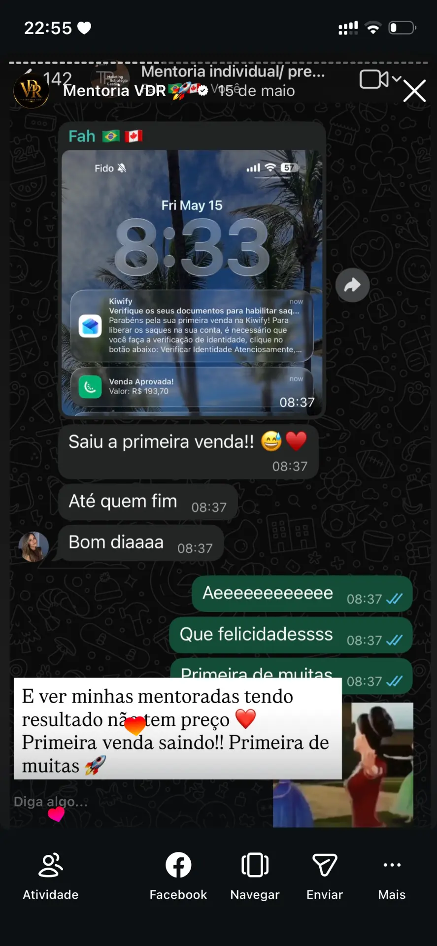 Print de depoimento de aluna